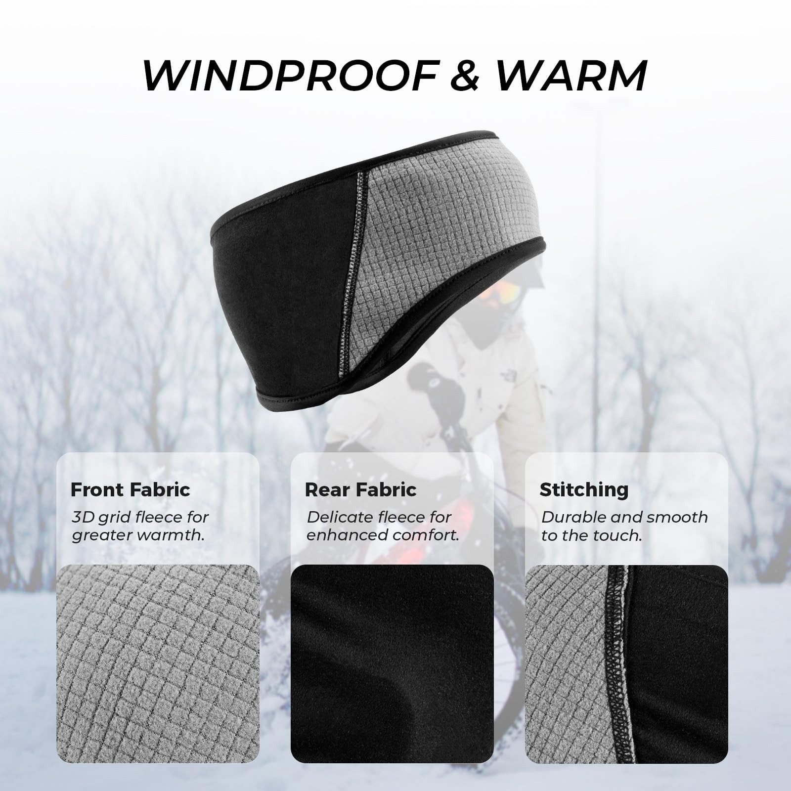 ROCKBROS Stirnband Ohrenschützer Damen Herren für Radsport Laufen Wandern Motorrad Fahren Einheitsgröße aber elastisch