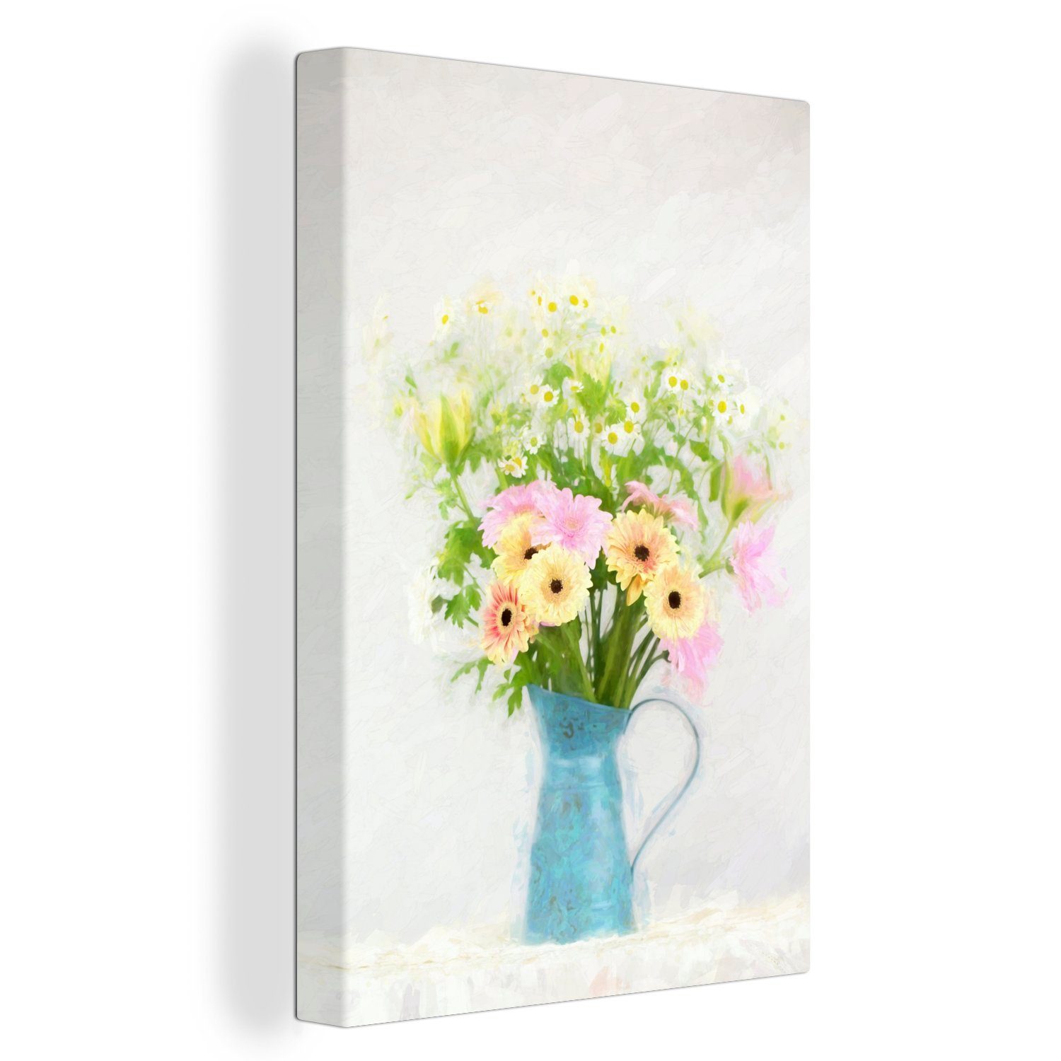 Frühjahr/Sommer-Neufarben für 2024 OneMillionCanvasses® Leinwandbild Gemaltes Blumenbouquet in Krug, inkl. bespannt Zackenaufhänger, Gemälde, fertig einem (1 St), cm 20x30 Leinwandbild