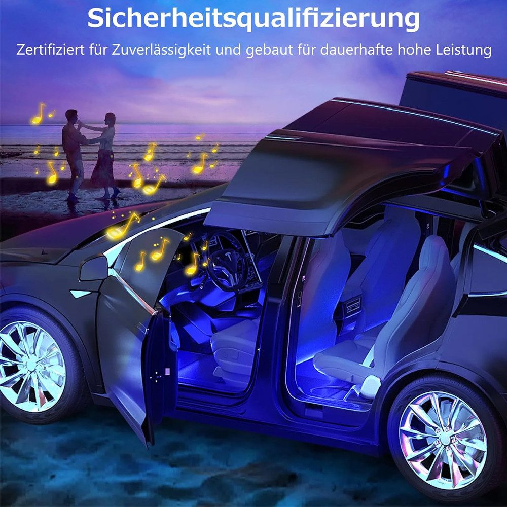 TUWENA LED Lichtleiste LED Innenbeleuchtung Auto, 4pcs 72 Strip Auto Ambientebeleuchtung, LED wechselbar, 12V Wasserdicht LED Strip mit Zigarettenanzünder, APP & Fernbedienung