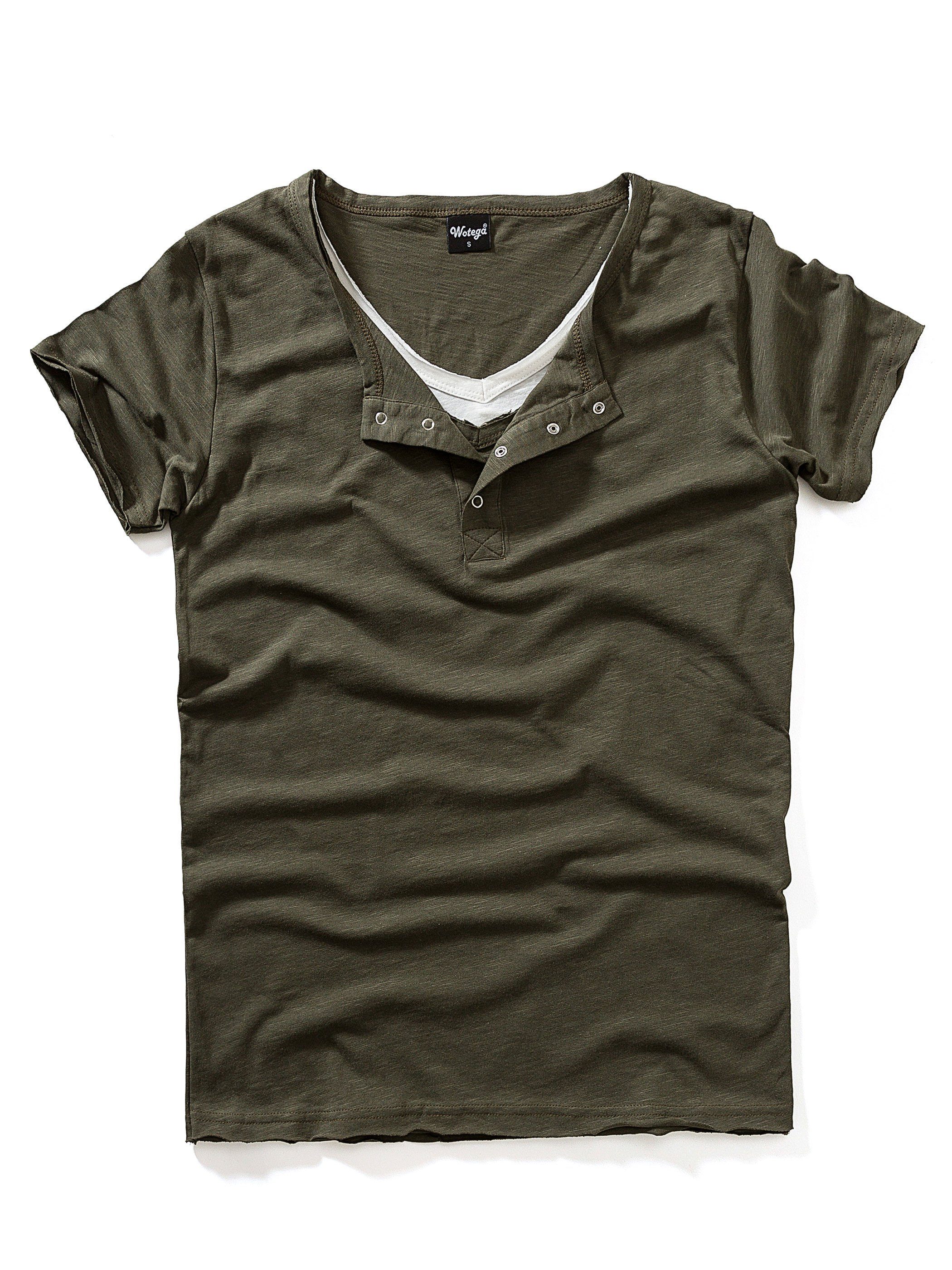 WOTEGA T-Shirt V-Neck Layer Pete 190511) (grape (Packung) T-Shirt Double V-Neck leaf Double Pete T-Shirt Layer Grau