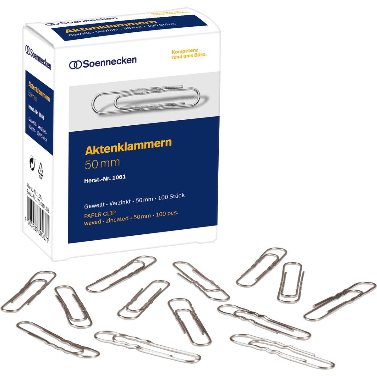 Thumbnail - Soennecken Büroklammer Soennecken Aktenklammer 1061 50mm gewellt verzinkt 100 St./Pack.
