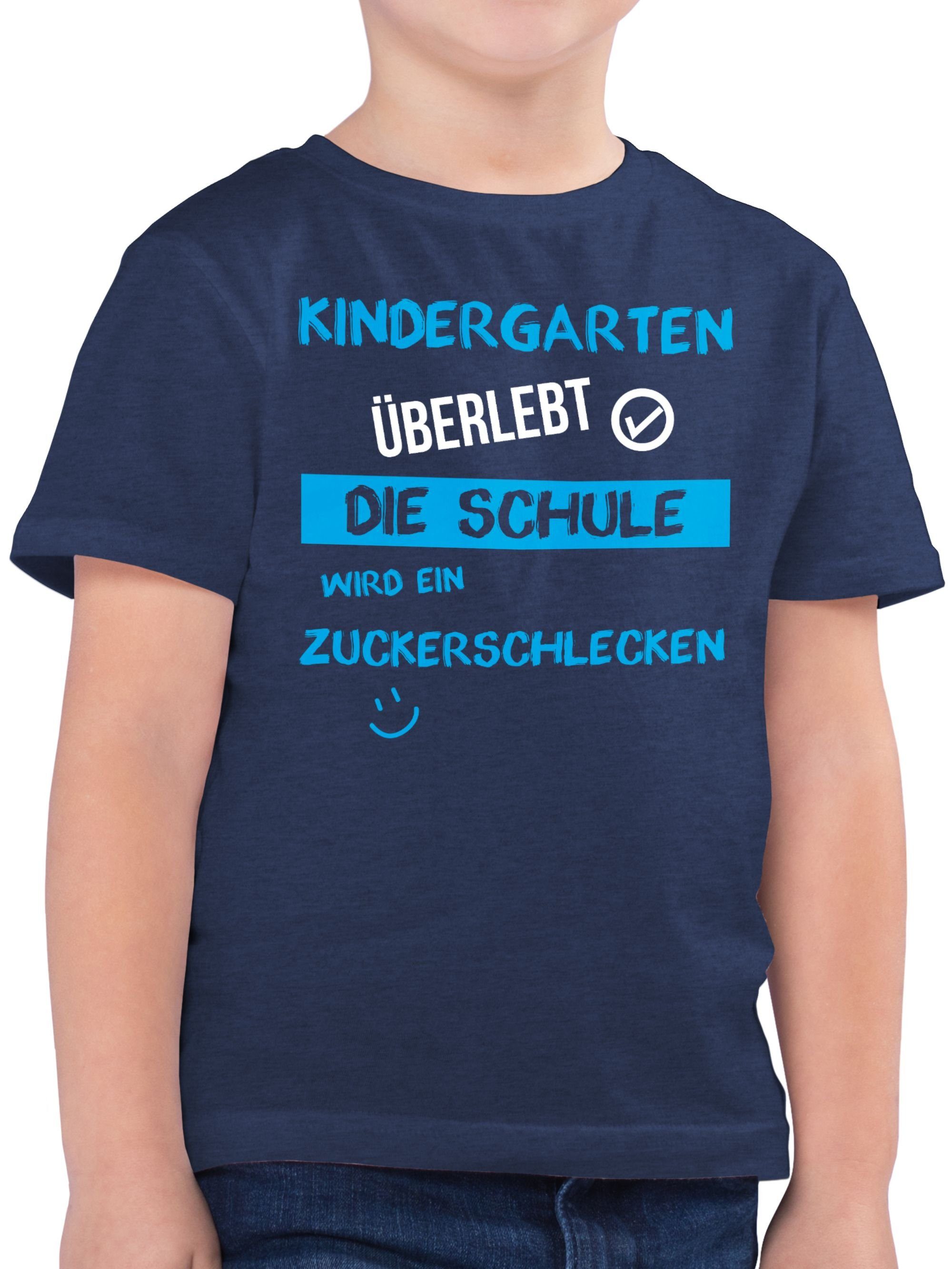 Shirtracer T-Shirt Kindergarten überlebt blau Emoticon Einschulung Junge Schulanfang Geschenke 2 Dunkelblau Meliert | 