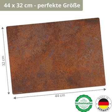 Platzset, Tischset,  Platzset abwaschbar - Stahlplatte Rost Optik, Tischsetmacher, (aus erstklassigem Vinyl, 4-St., 44 x 32 cm / rot-braun), Made in Germany
