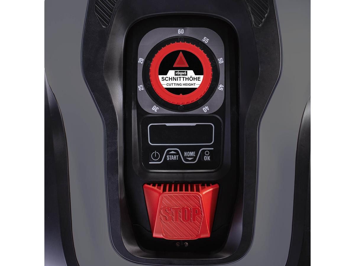 Scheppach robotic lawnmower RLM500W, for lawns up to 500 m², includes 9 cutting blades, cutting height adjustment 20–60 mm, low noise