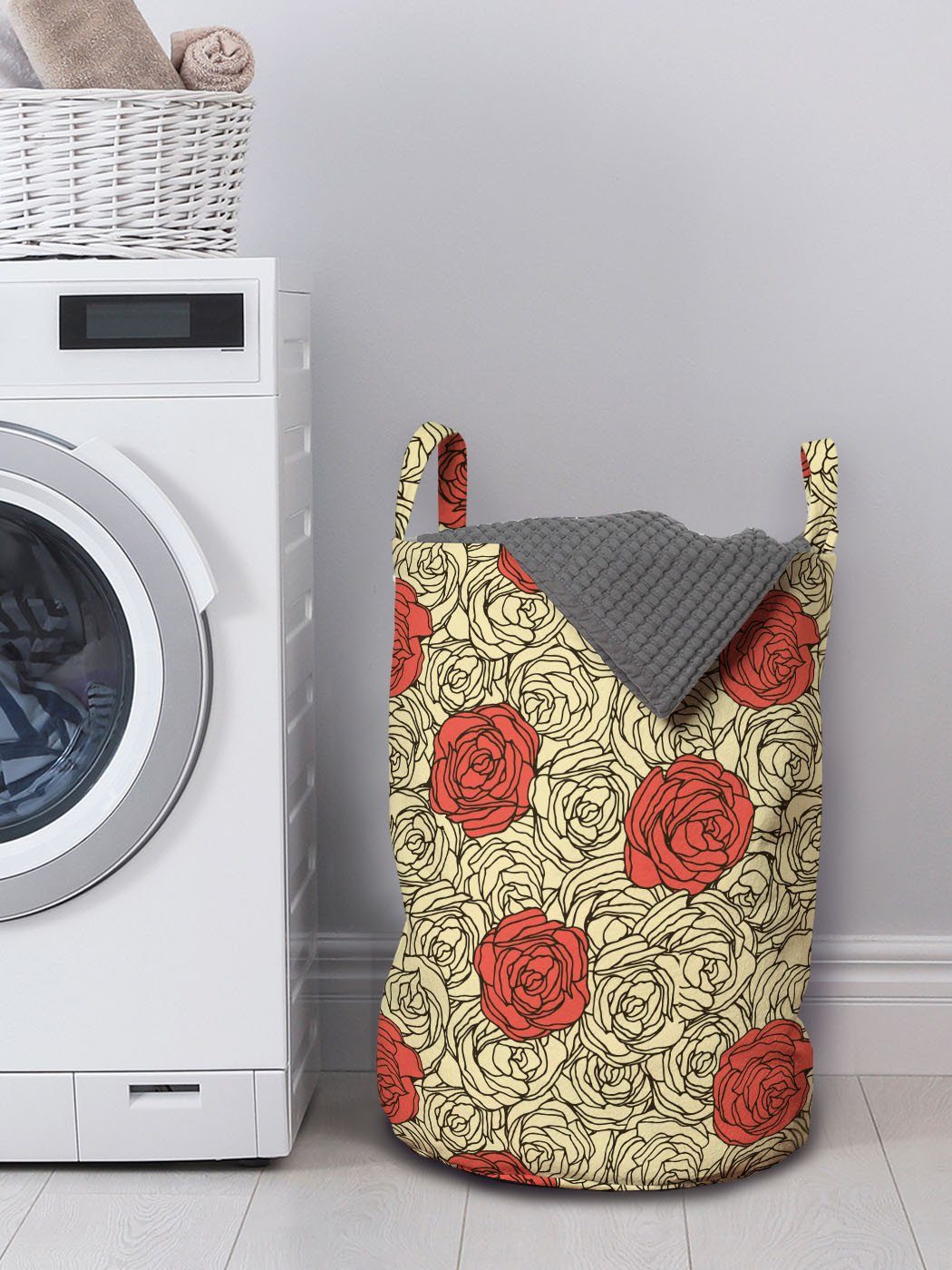 Abakuhaus Wäschesäckchen mit Blumenbeet für Waschsalons, Romantische Rose Kunst Kordelzugverschluss Griffen Wäschekorb