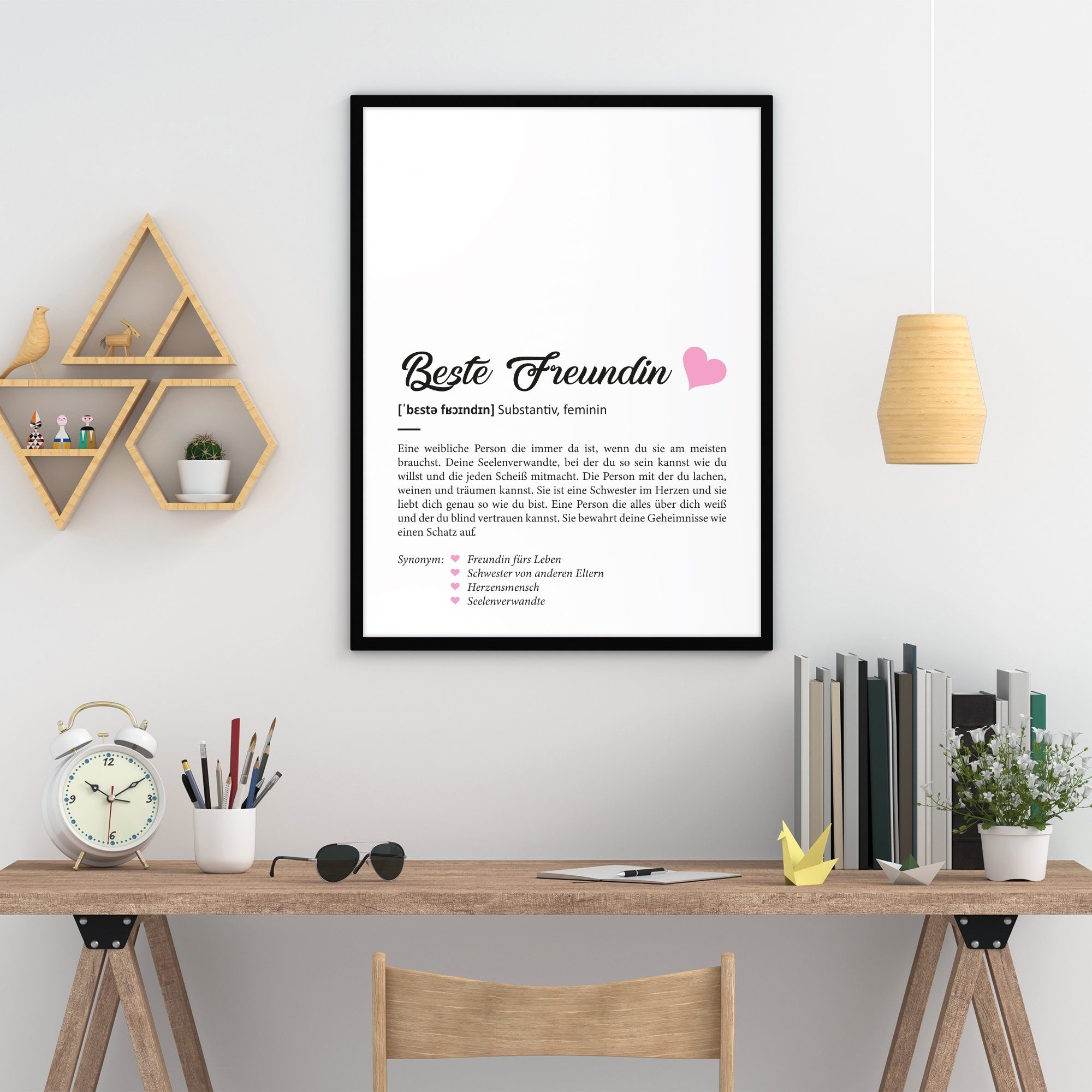 GRAVURZEILE Poster Definition Poster, Kunstdrucke auf DIN A4 Foto-Papier, Beste Freundin Geschenk, Liebevolle Worterklärung im Duden-Format - Mit Rahmen