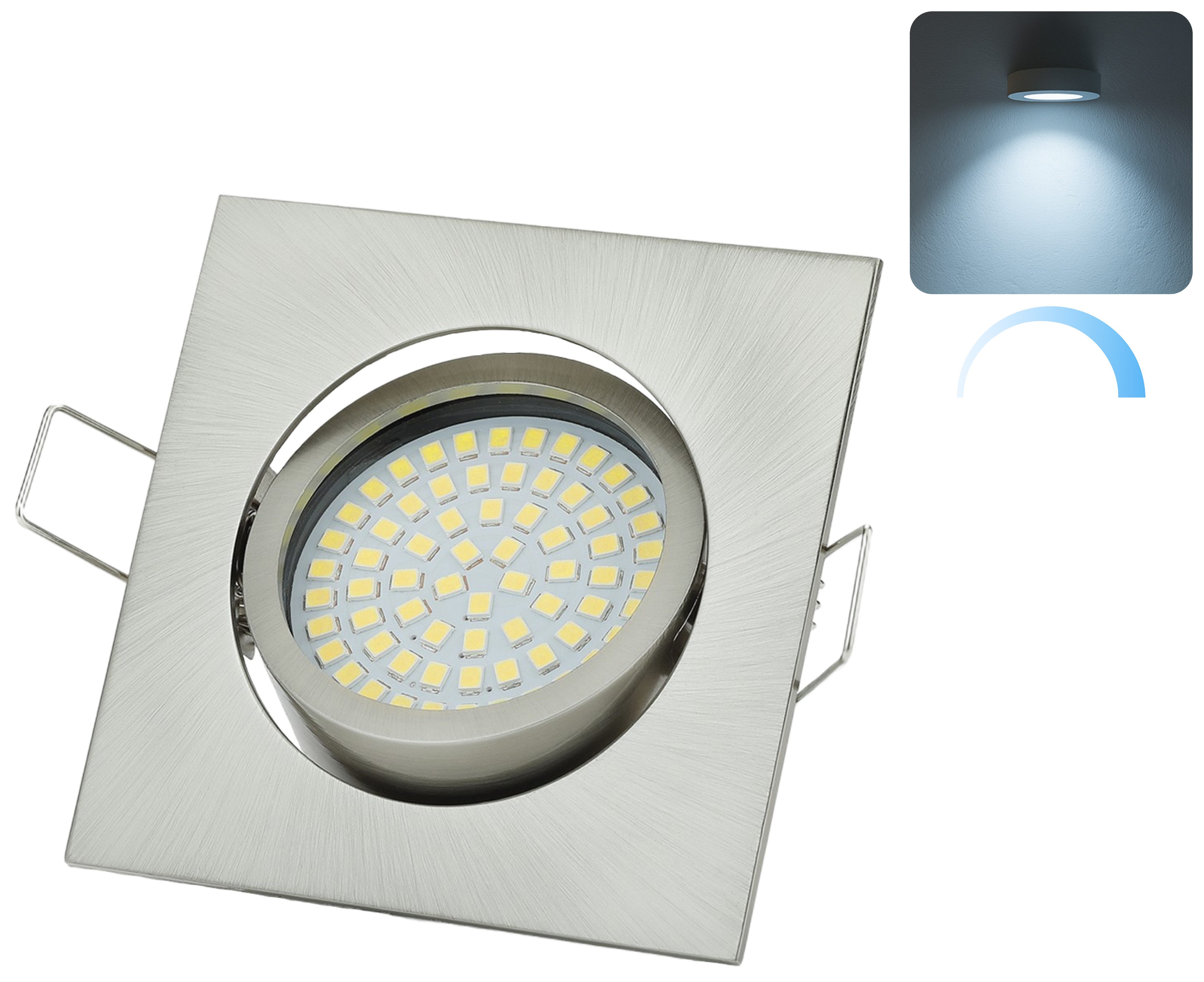 Sweet LED LED Einbaustrahler 6500K 5W Dimmbar 230V Schwenkbar Flach Einbauleuchte Chrom Ø75 Decke, Dimmfunktion, 6500K - kaltweiß, Deckenspots, Deckenstrahler,Einbauleuchten
