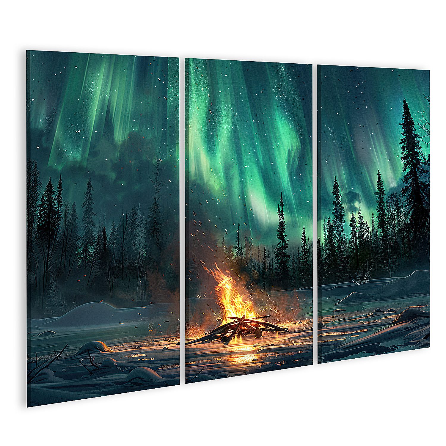 islandburner Leinwandbild Schöne Polarlichter, strahlende Aurora Borealis, winterliche Atmo