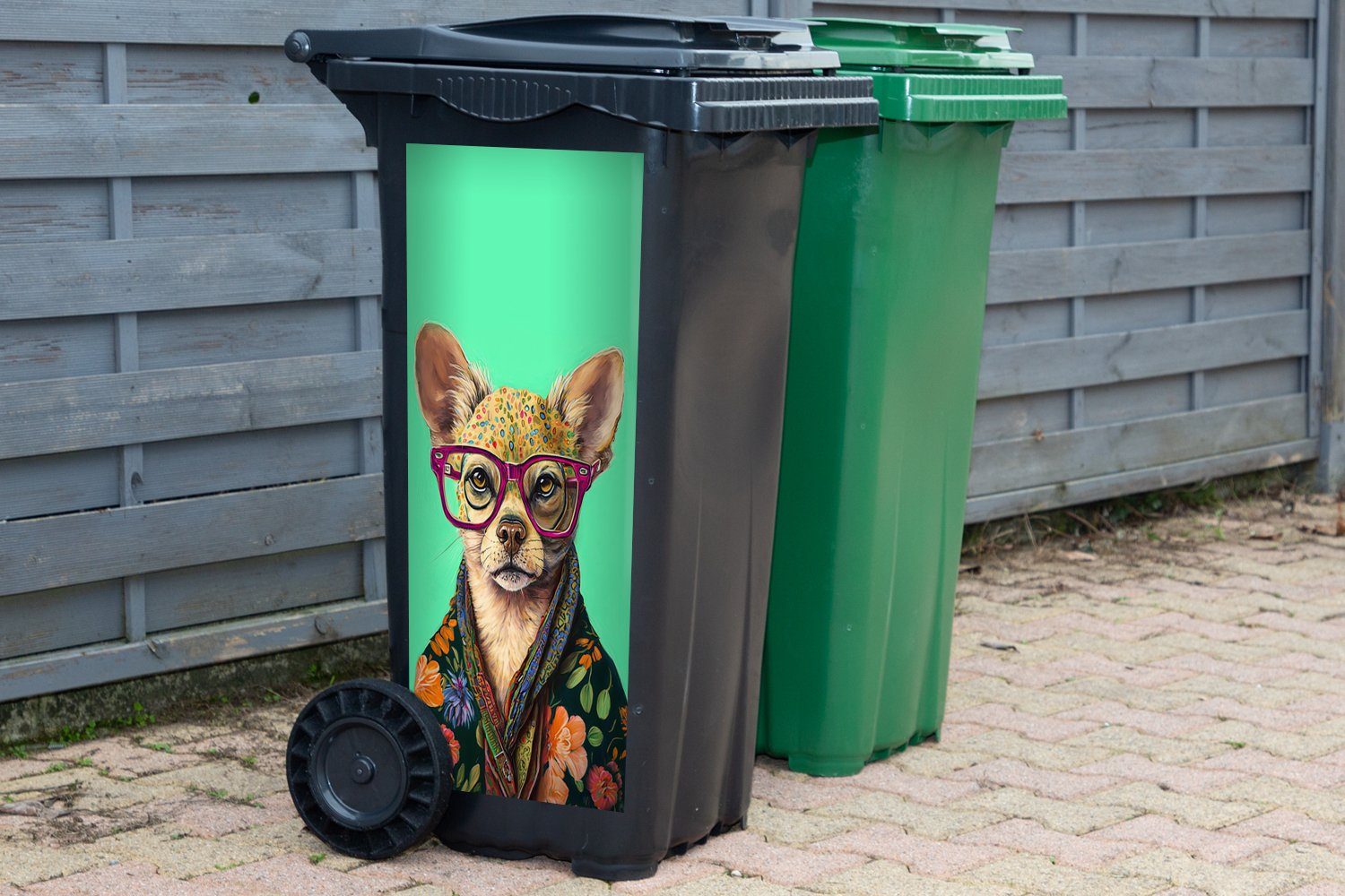 MuchoWow Wandsticker Brille - Sticker, Abfalbehälter Container, Hund St), Tier Mülleimer-aufkleber, Mülltonne, (1 Blumen - - - Chihuahua