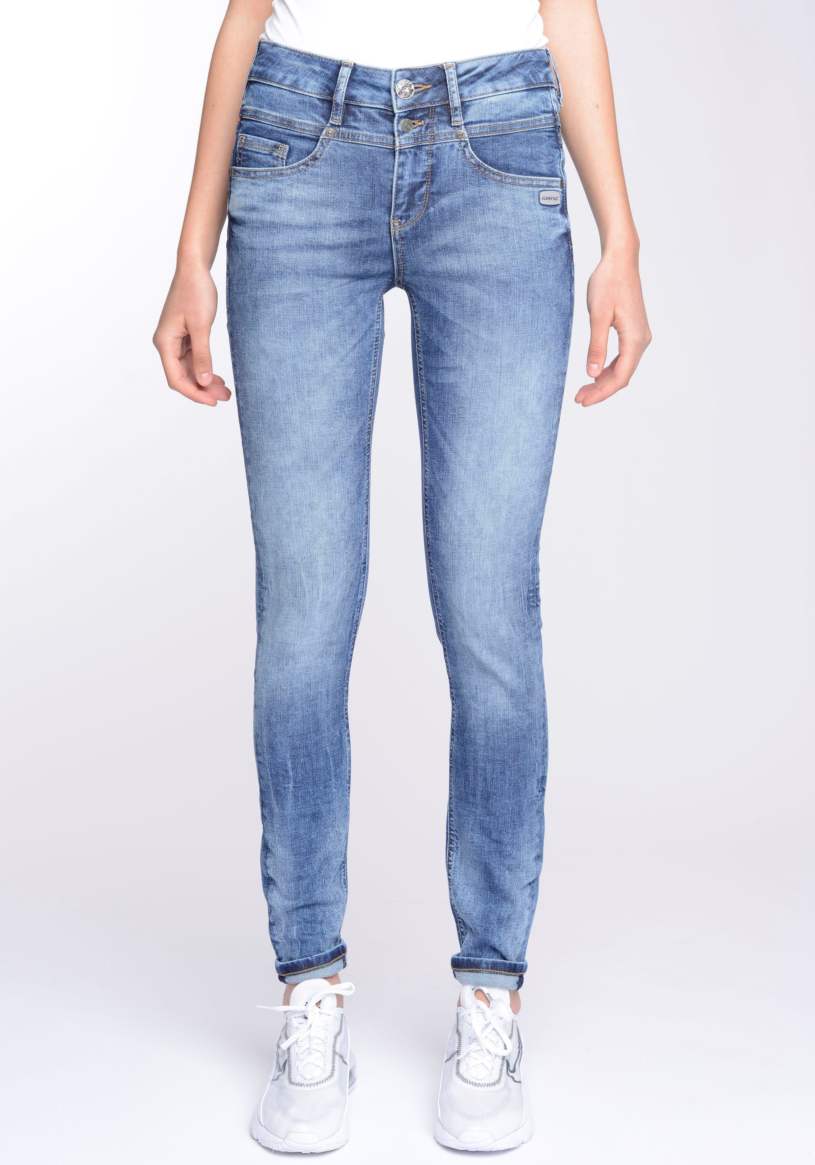 mit GANG vorne Passe (mid Skinny-fit-Jeans und 3-Knopf-Verschluss Wash 94MORA blue) Midblue