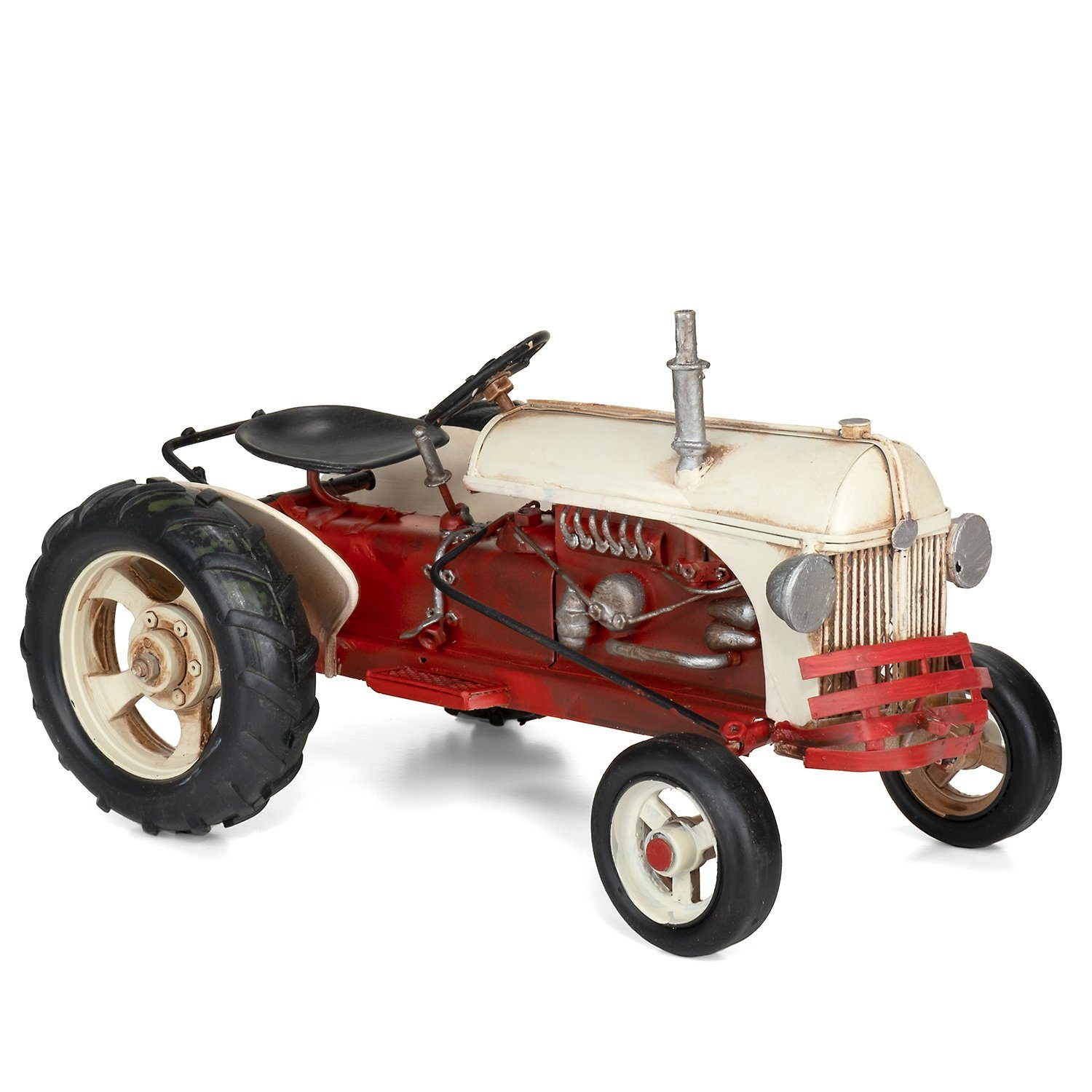 Dekoobjekt Blech Tracktor rot / weiß Retro