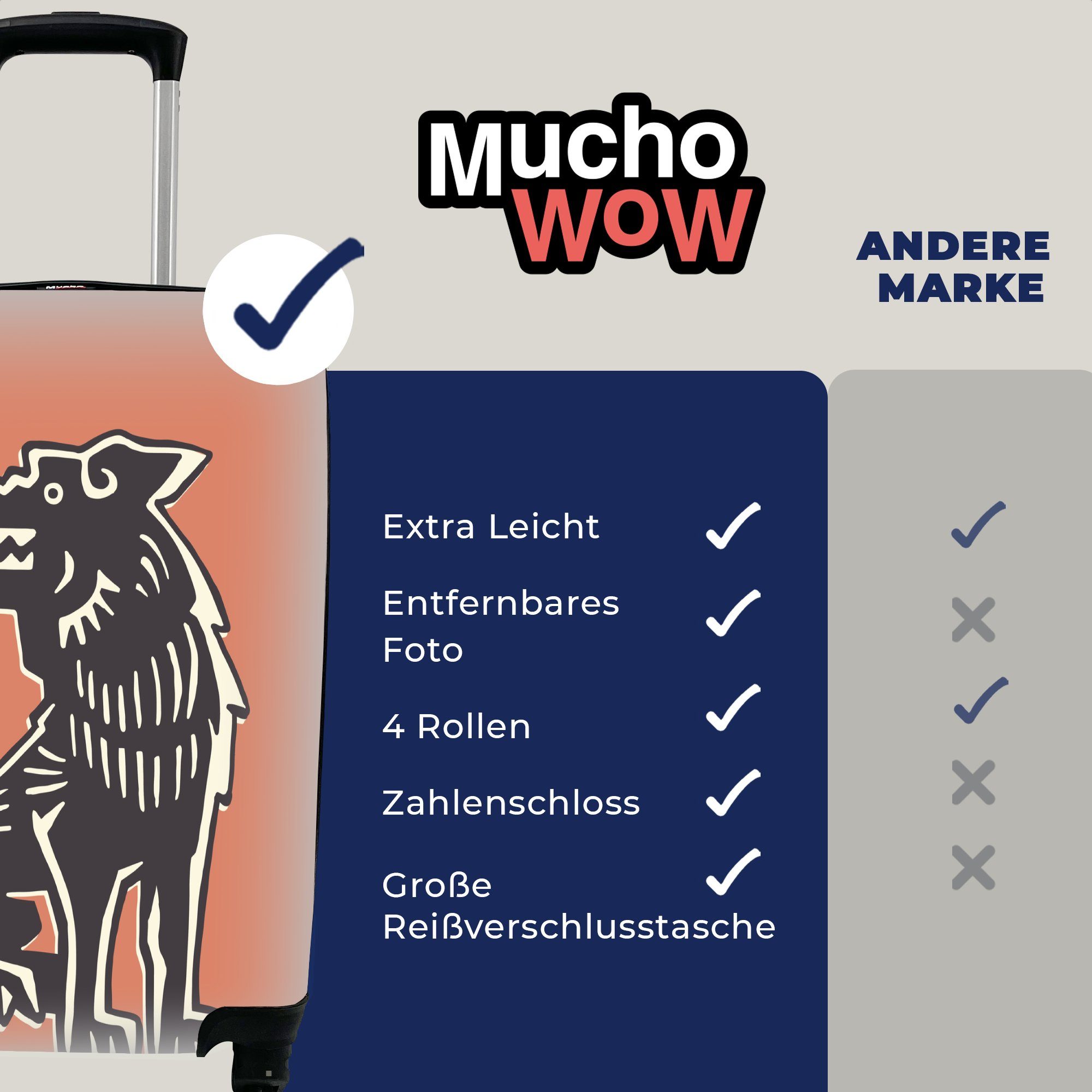 MuchoWow Handgepäckkoffer für 4 - rollen, Reisetasche Handgepäck Wolf Ferien, Rollen, mit Reisekoffer Rosa -Tier, Trolley