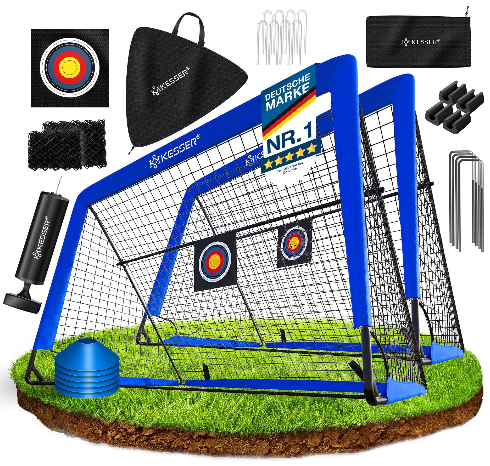 KESSER Fußballtor Set mit Tragetasche, Heringen, Zielscheibe, Hütchen & Pumpe, Pop-Up Tor mit Anti-Rutschfüßen – ideal für Training & Freizeitspiele