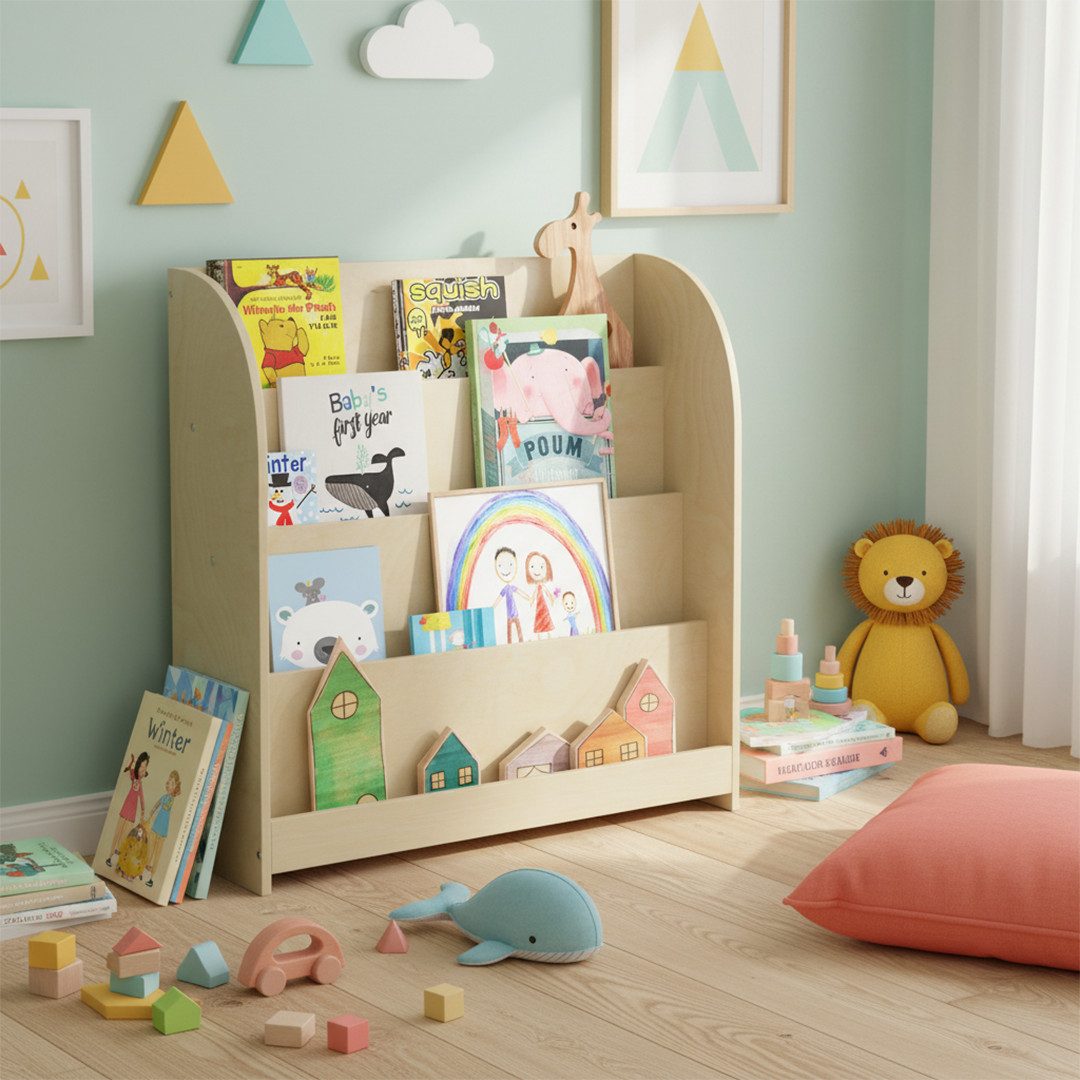 Bellabino Kinderregal Baru mit 4 großzügigen Ablagefächern, natur unbehande günstig online kaufen