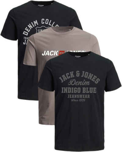 Jack & Jones T-Shirt Stilvolles Slim-Fit Shirt mit Printdruck (3er-Pack) bequemes Oberteil aus Baumwolle, Größe L
