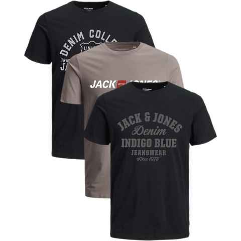 Jack & Jones T-Shirt Stilvolles Slim-Fit Shirt mit Printdruck (3er-Pack) bequemes Oberteil aus Baumwolle, Größe L