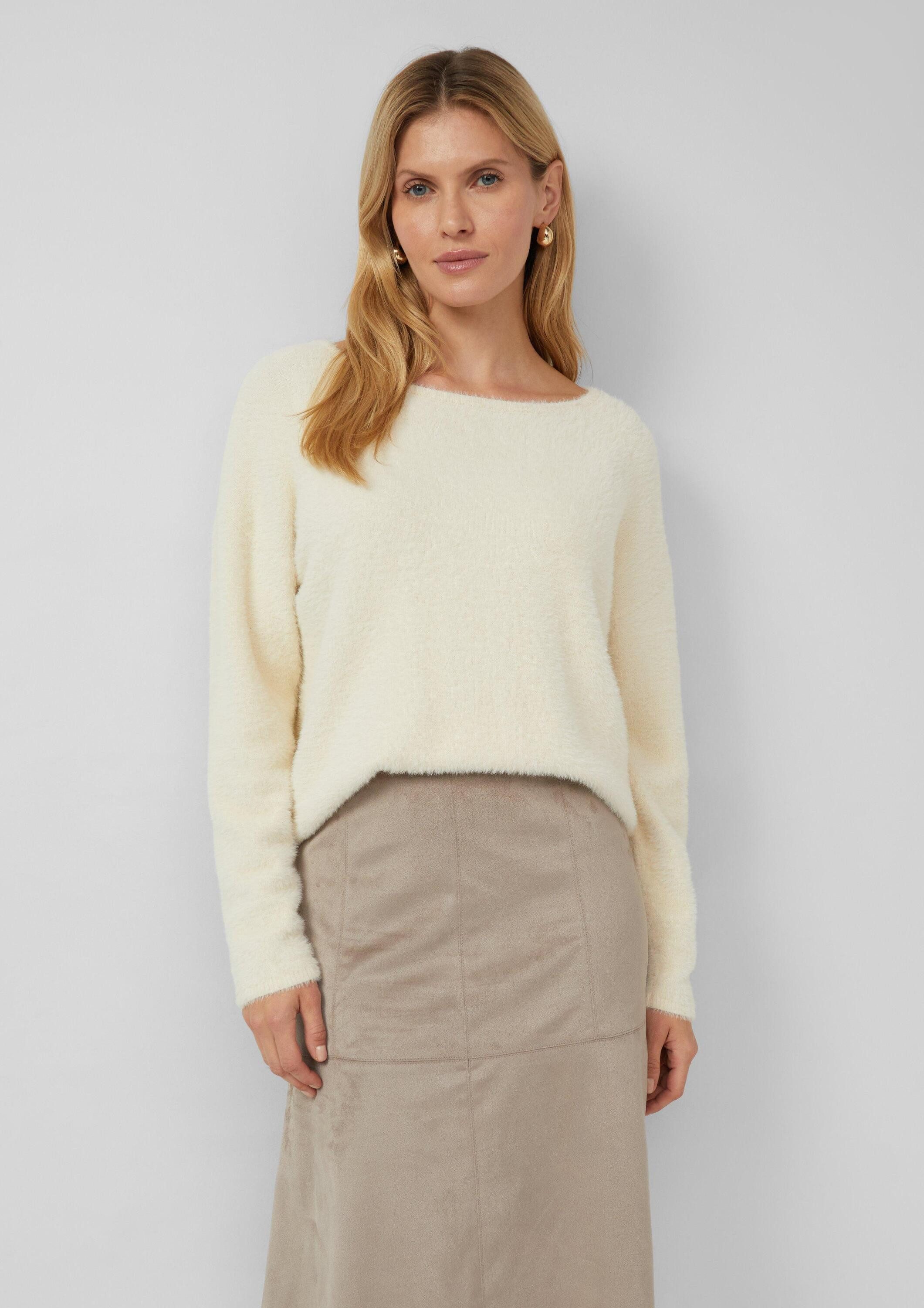 s.Oliver Longpullover Strickpullover Flauschiger Pullover mit U-Boot-Ausschnitt