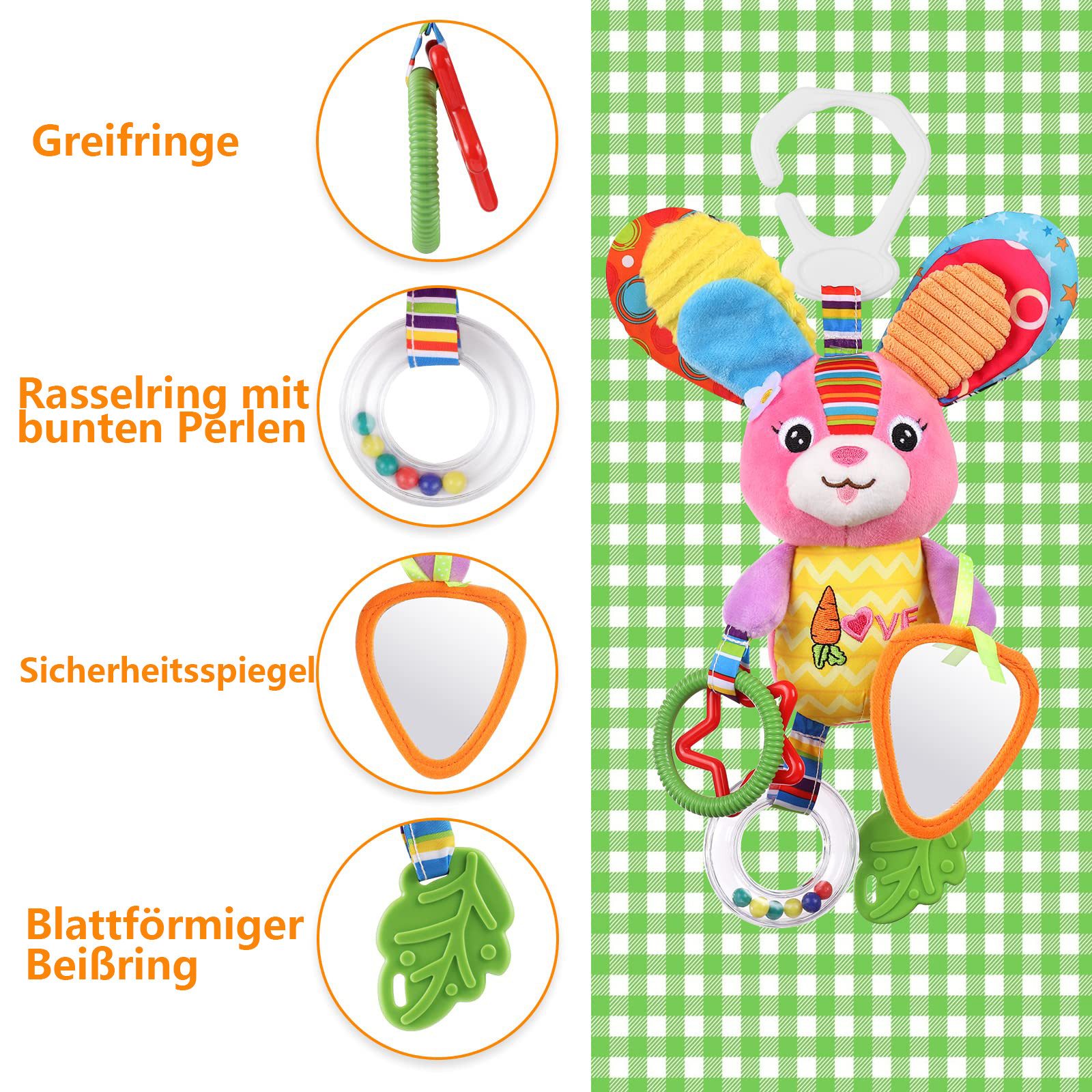 CLTYQ Mobile Mobile Baby Mobile, Babyspielzeug hängenden , Plüschrasseln mit Beißring, Kleinkindspielzeug Hase