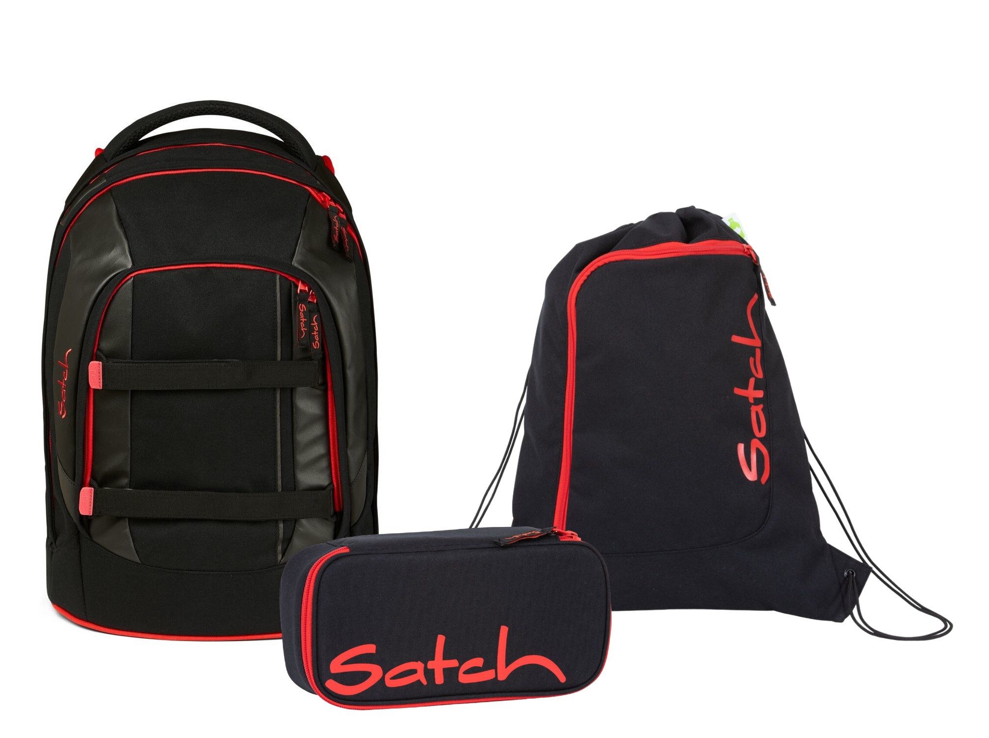Satch Schulranzen Schulrucksack-Set PACK Fire Phantom 3-teilig (3-teilig), Laptop-Fach, Your-Size-System, Schulranzen