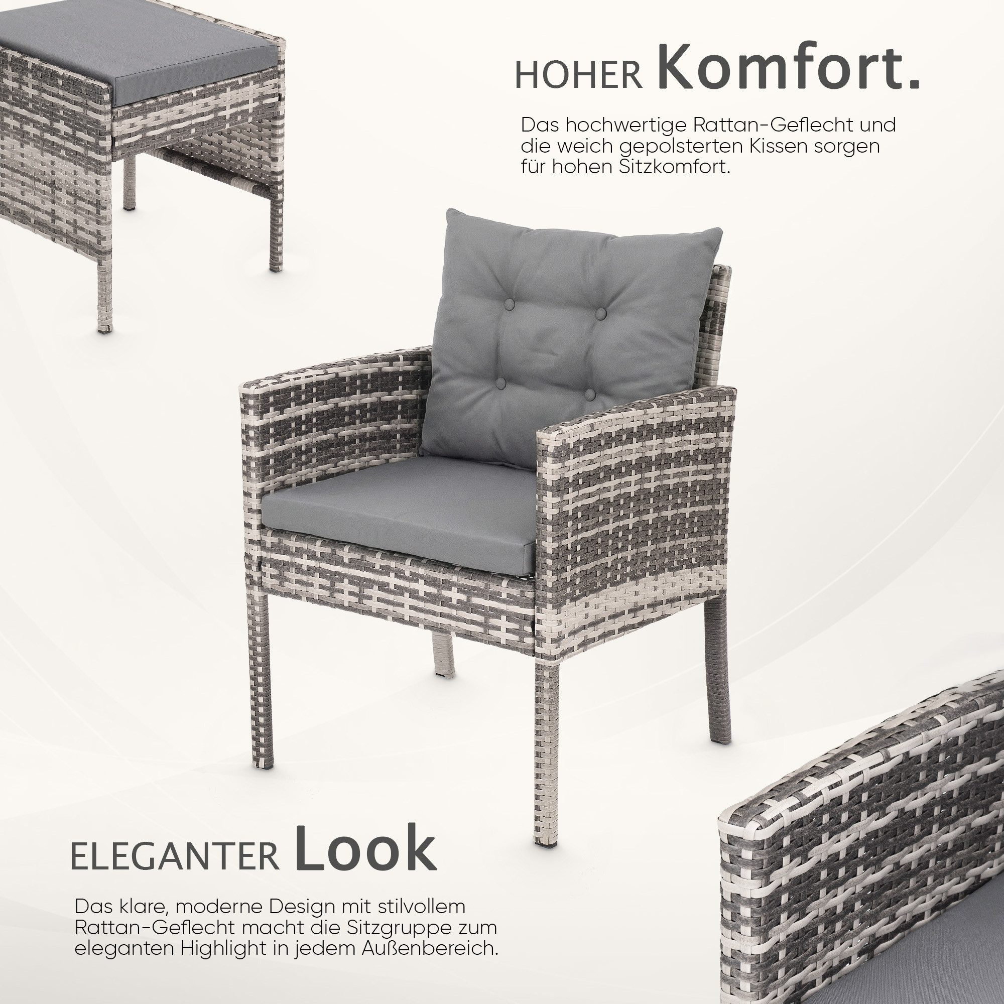 Swing&Harmonie Gartenlounge-Set Rattan Sitzgruppe für 7 Personen Polyrattan, (Set, Esstisch Lounge Sitzgarnitur Essgruppe), Gartenmöbel Set 6-teilig