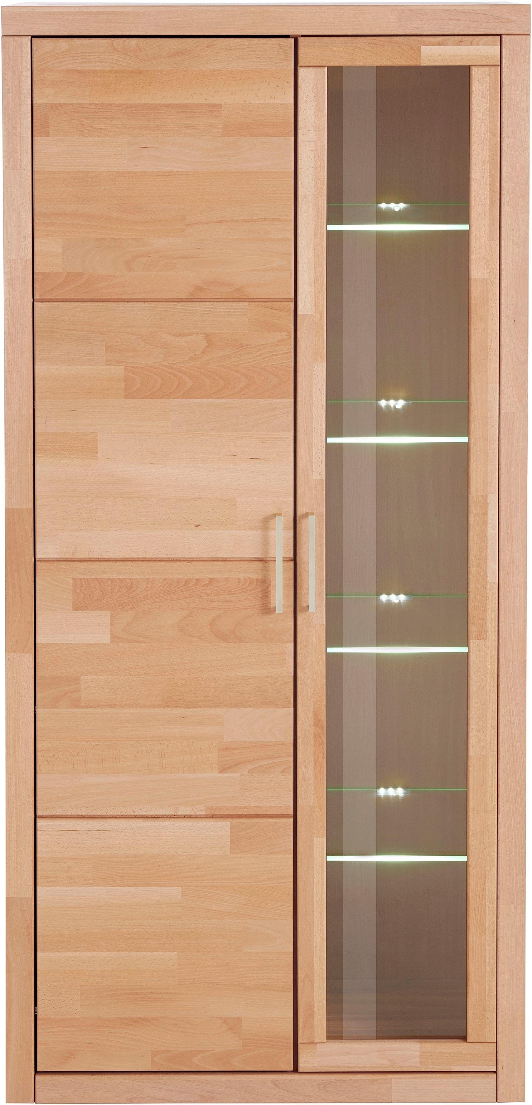 OTTO home Vitrine LOGO B/T/H: 90/42/190cm,10Fächer, 1 Holztür, 1 Glastür, viel Stauraum Fronten aus Massivholz, Korpus aus farblich abgestimmter Melamin