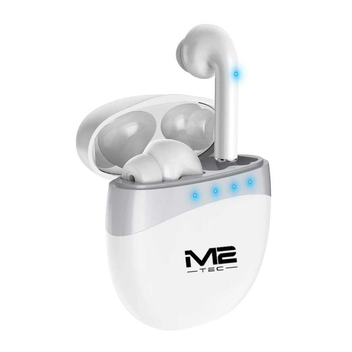 ergonomisch, M2-Tec kabellos, M19 (Kopfhörer, Bluetooth, Universal, wiederaufladbar, Weiß Ladebox) Bluetooth-Kopfhörer