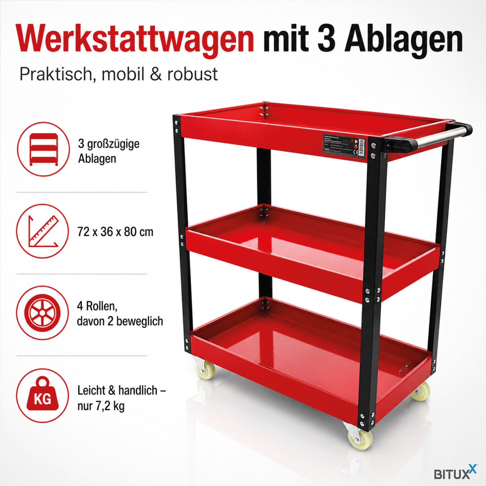 Roog Performance Werkzeugwagen Roog Performance Werkstattwagen 3 Ebenen, (MS-19433) – Bild 2 von 5