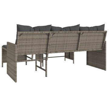 vidaXL Loungesofa Gartensofa in L-Form mit Tisch und Kissen Grau Poly Rattan