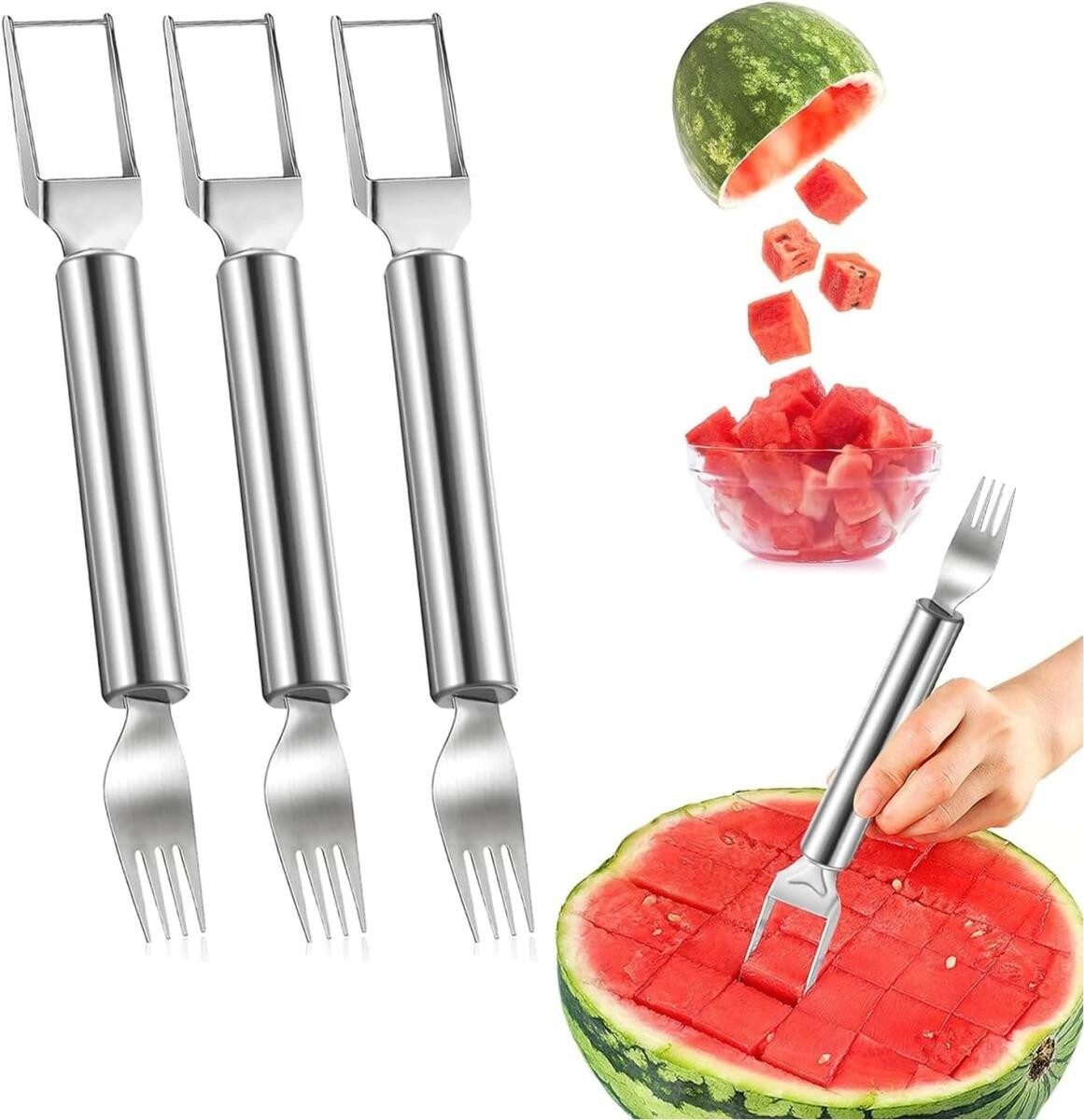 FELIXLEO Fadenschneider Wassermelonen Schneider Edelstahl 2in1 Obstgabel, (3-tlg)