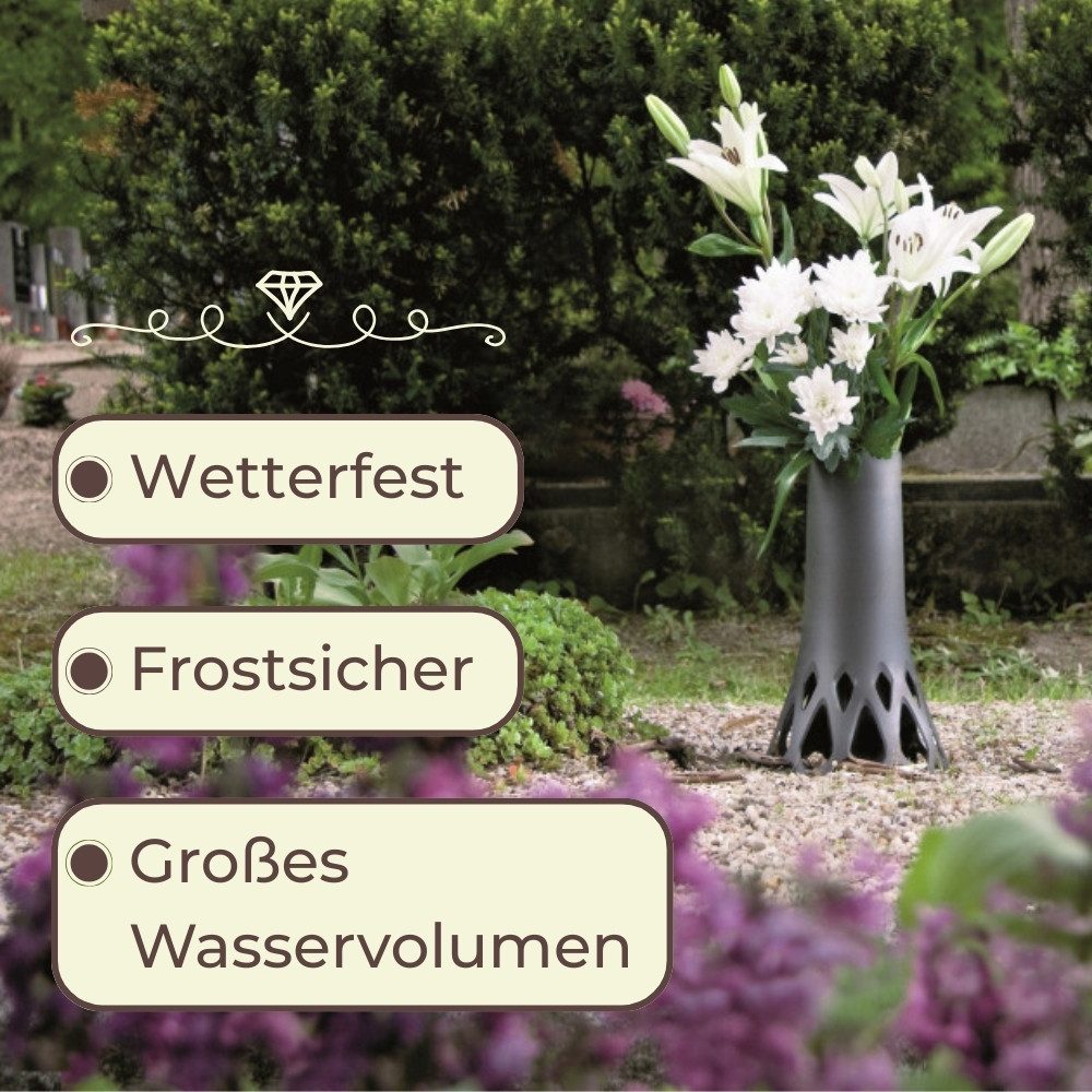GarPet Blumentopf Grabvase Erdspieß Grab Vase Friedhof Wetterfest Grabschmuck Steckvase – Bild 4 von 5