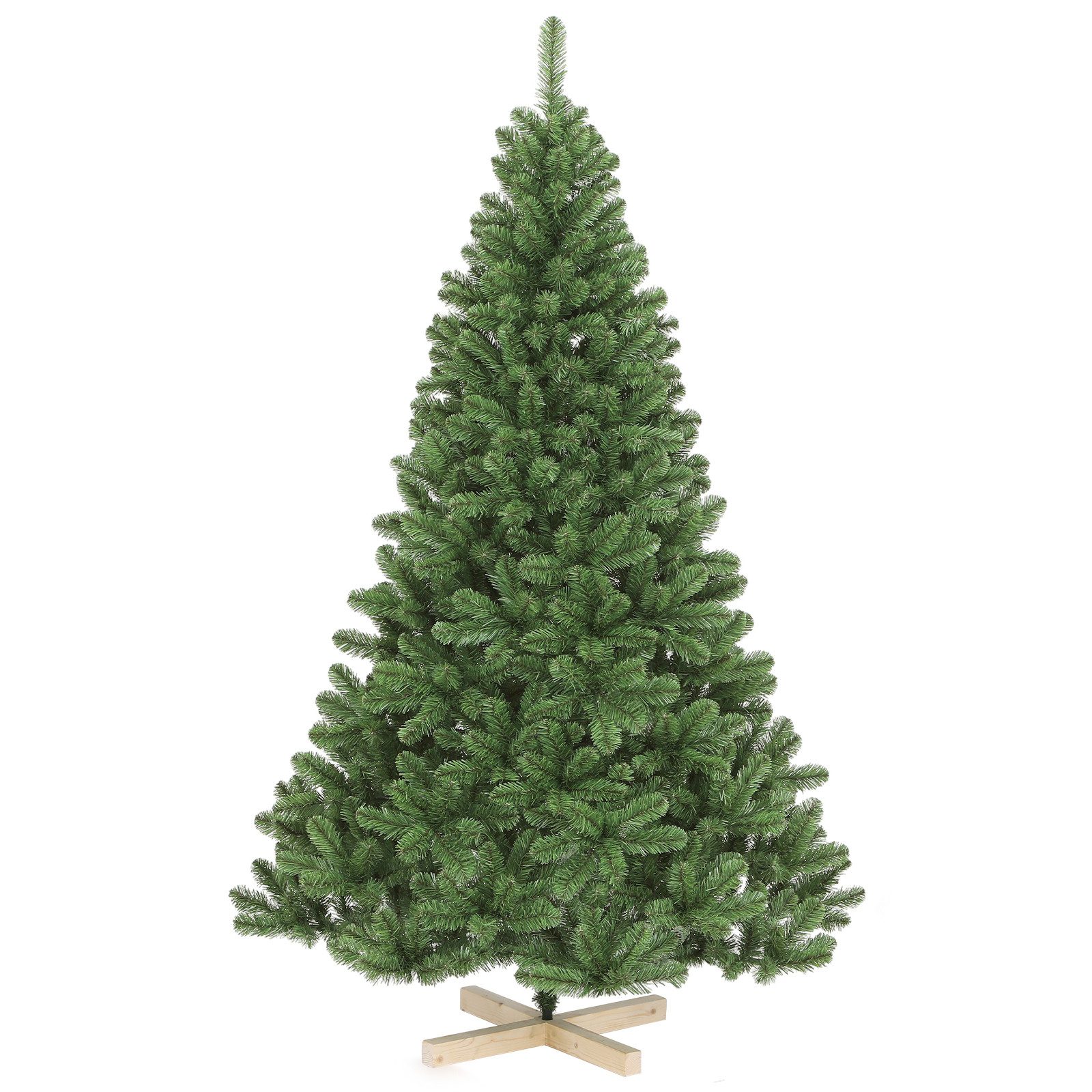 Salcar Künstlicher Weihnachtsbaum Künstlicher Tannenbaum mit Holzständer, Christbaum PVC Nadeln, Nordmanntanne, 210 cm mit 805 PVC-Zweigen, Baumdurchmesser: ca. 134 cm