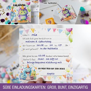 TOBJA Grußkarte XXL Monster-Einladungskarten mit Stickern, Kindergeburtstag Junge Geburtstag Einladung Kinder