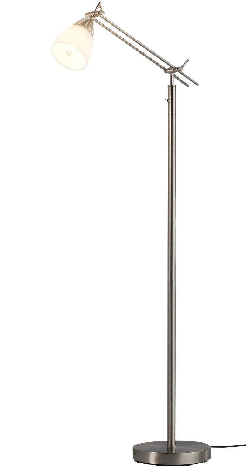 Glasschirm H 1-flammig, casa CURO, Metall, Nickelfarben, Weiß, 150 cm, Stehlampe Leuchtmittel, NOVA ohne