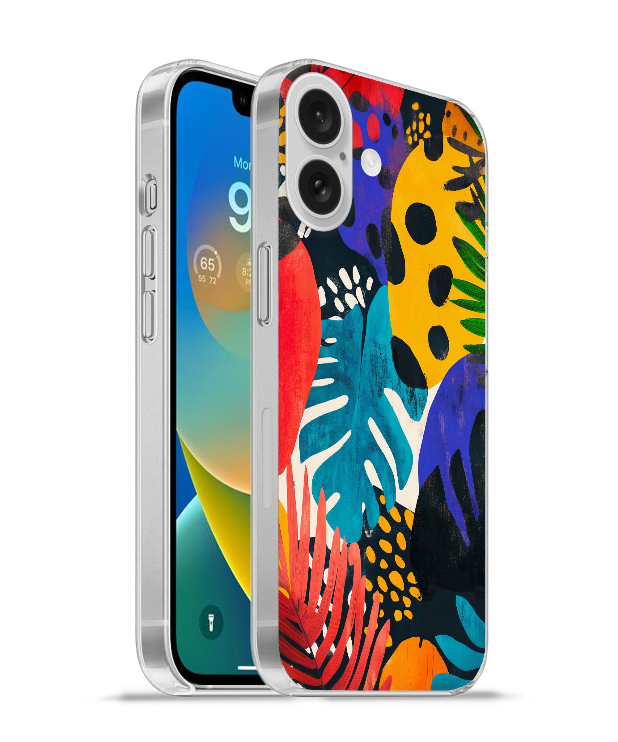 MuchoWow Handyhülle für Apple iPhone 16 Blätter - Formen - Abstrakt - Farbenfroh, Smartphone-Bumper, Print, Handy Schutzhülle Dünn