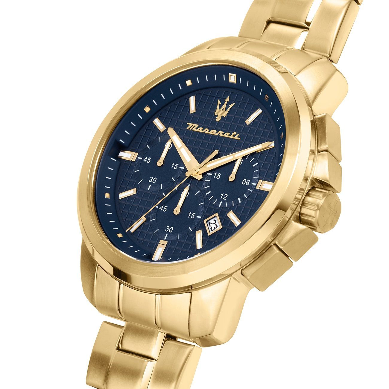 MASERATI Quarzuhr Maserati Herren Uhr Chronograph, (Chronograph), Herrenuhr rund, groß (ca. 44mm) Edelstahlarmband, Made-In Italy