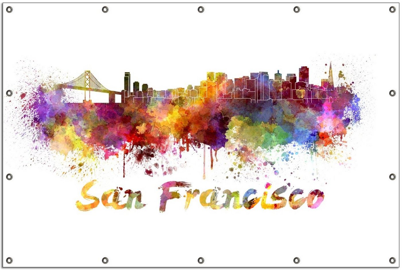 Thumbnail - Wallario Sichtschutzzaunmatten Städte als Aquarell - Skyline von San Francisco, rund