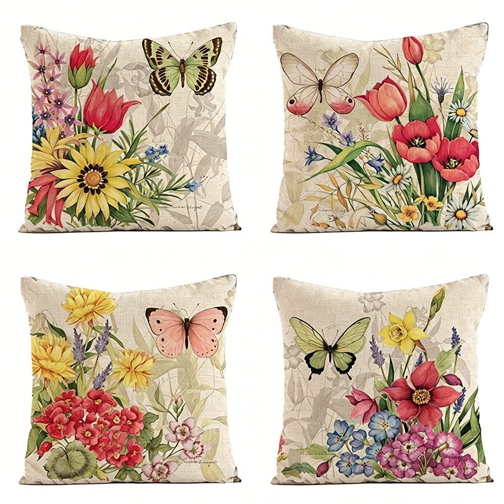Diwzbyn Kissenbezüge Zierkissen 4er Set Kissenbezug,45 x 45 cm,Leinen Sofakissen mit Blumen, (4 Stück), geeignet für Sofa, Schlafsofa, Wohnzimmer und den Außenbereich