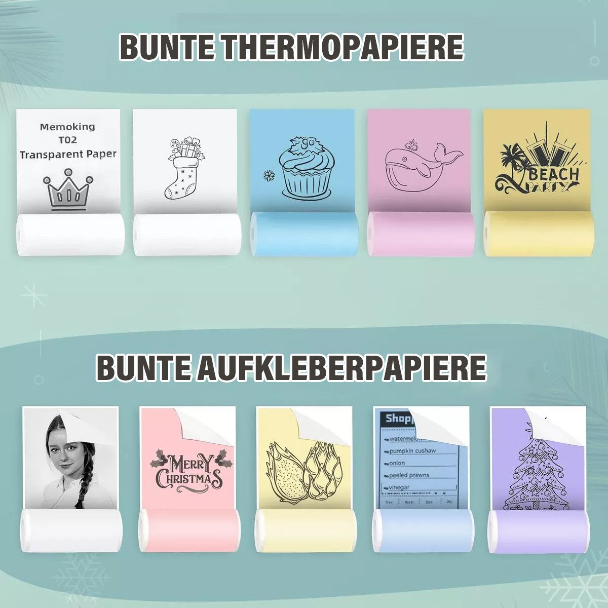 MOPUEA Thermodrucker Mini-Multifunktionsdrucker Bluetooth Etikettendrucker Etikettendrucker, (1 x Mini-Drucker, 13 Rollen Aufkleber, 6 farbige Marker)