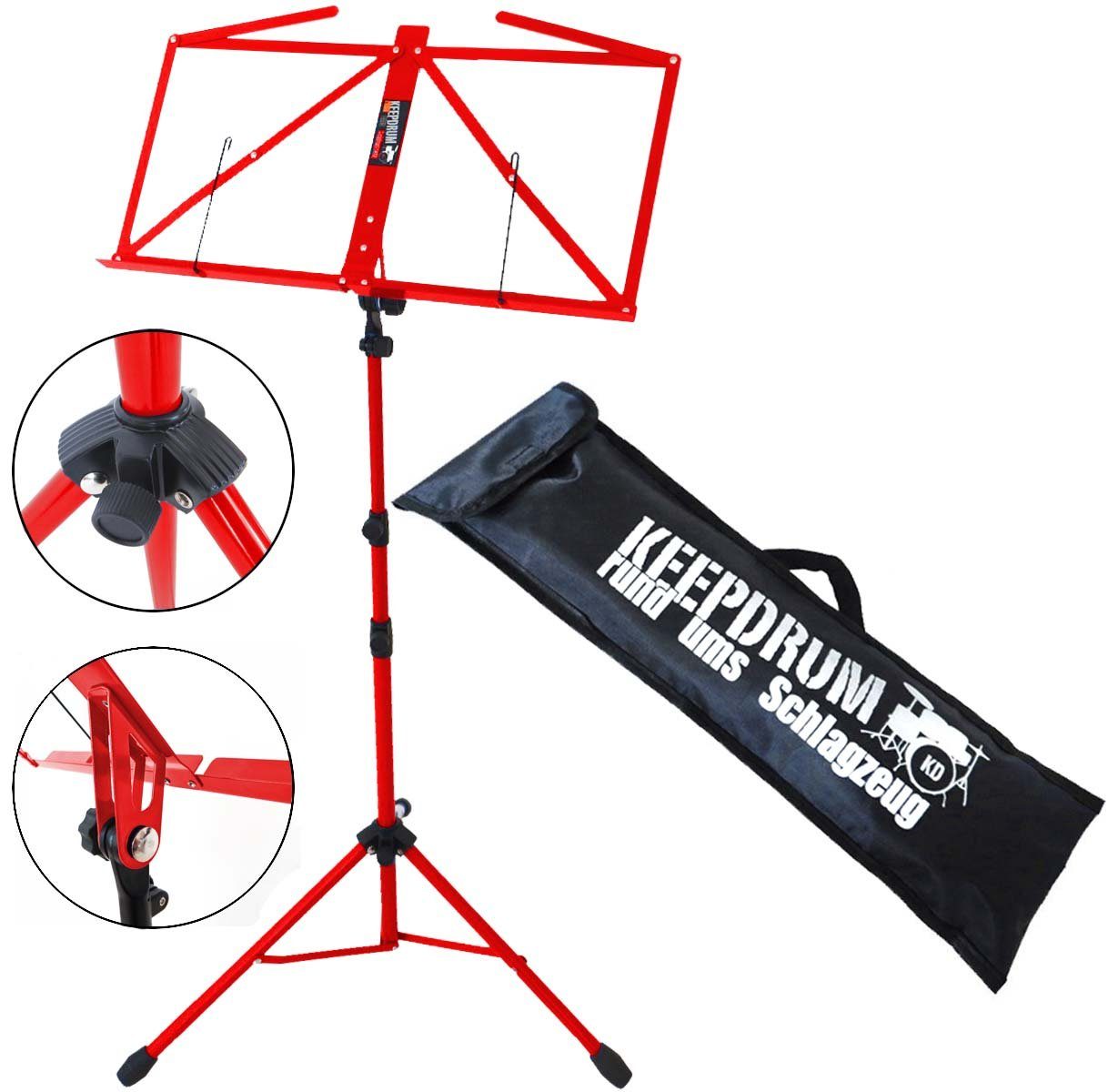 keepdrum Notenpult keepdrum MUS3RD Notenständer Rot mit Tasche, Vorteils-Set