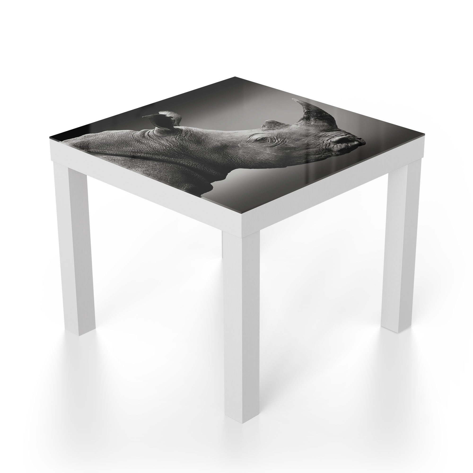 DEQORI Couchtisch 'Nashorn im Weiß Glas modern Beistelltisch Glastisch Profil'