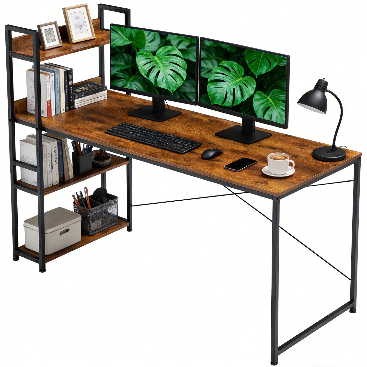 DUMOS Schreibtisch Computertisch (1 × Schreibtisch), Breite: 120/140 cm,Mit 3 Ablagefächern
