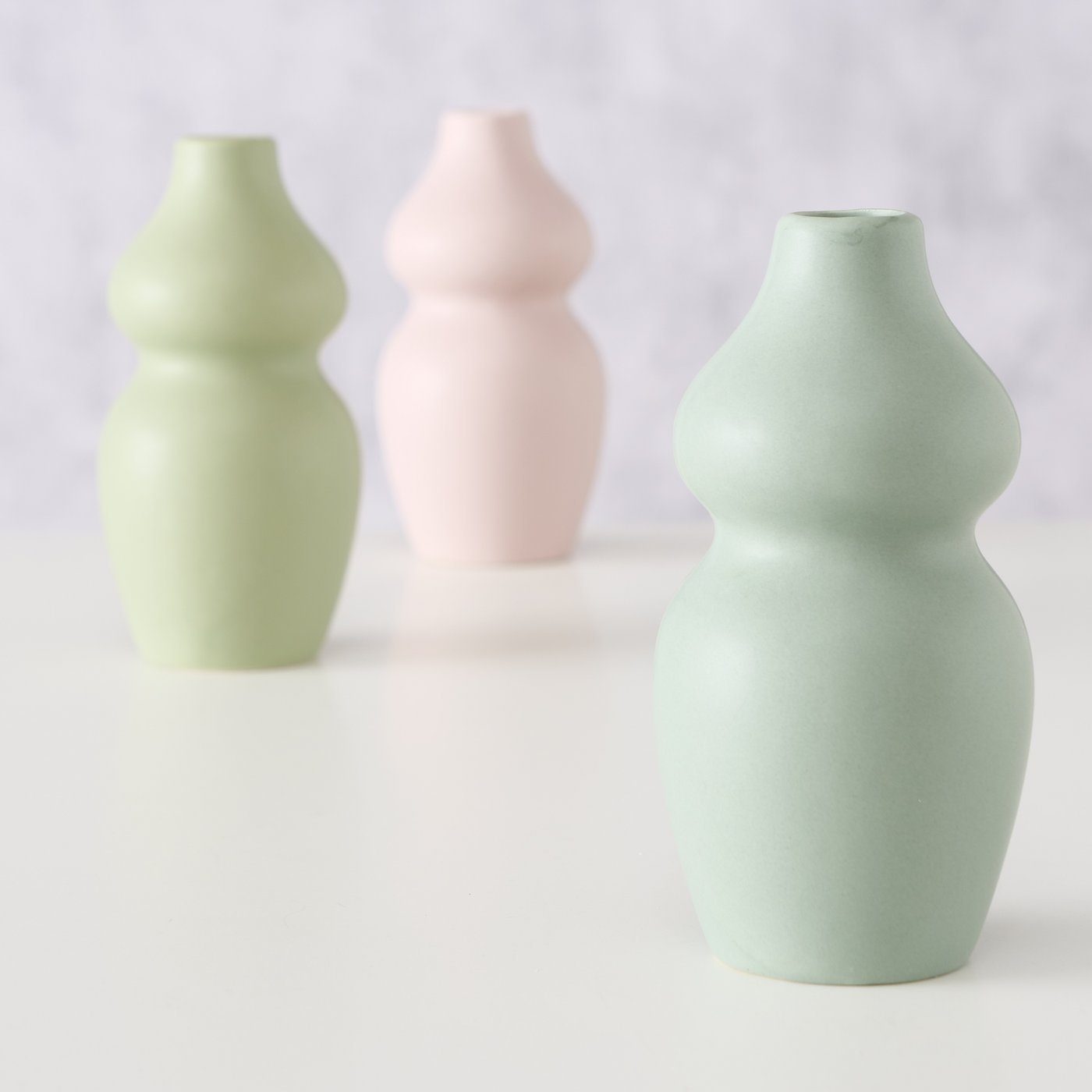 BOLTZE Dekovase 3er Set "Maruba " aus Keramik in rosa/grün, Vase