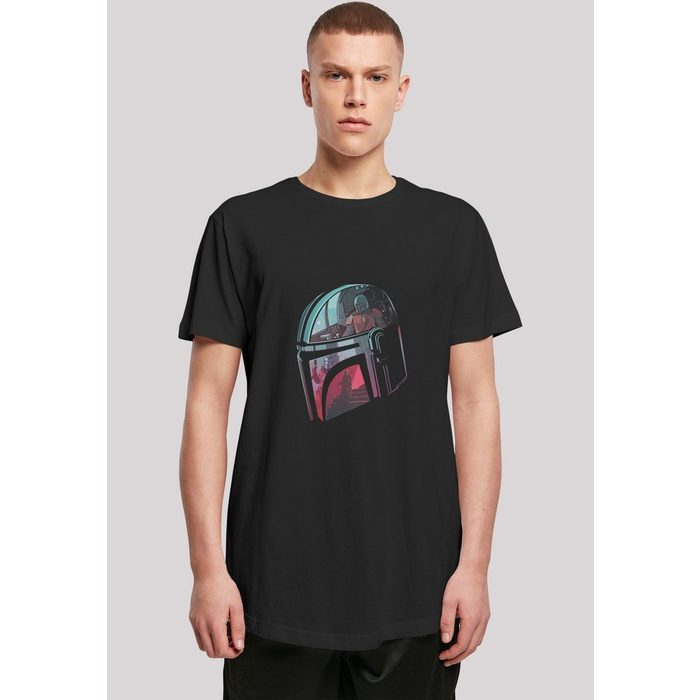 F4NT4STIC T-Shirt Long Cut T Shirt 'Star Wars Mandalorian Mandalore Helmet Reflection' Herren Premium Merch Lang Longshirt Bedruckt