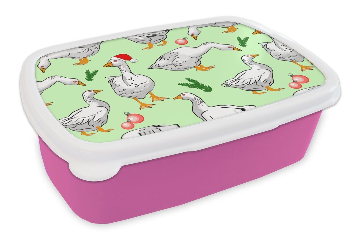 Lunchbox Mädchen, Brotdose rosa Gans Muster, Kinder, Kunststoff, Brotbox Snackbox, - Kunststoff Erwachsene, MuchoWow für (2-tlg), - Weihnachten