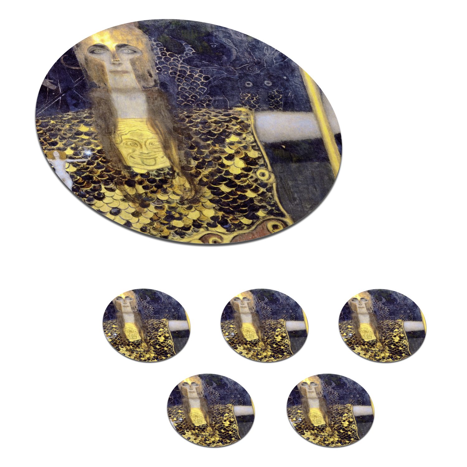 MuchoWow Glasuntersetzer Pallas Athene - Gustav Klimt, Zubehör für Gläser, 6-tlg., Getränkeuntersetzer, Tassenuntersetzer, Korkuntersetzer, Tasse, Becher