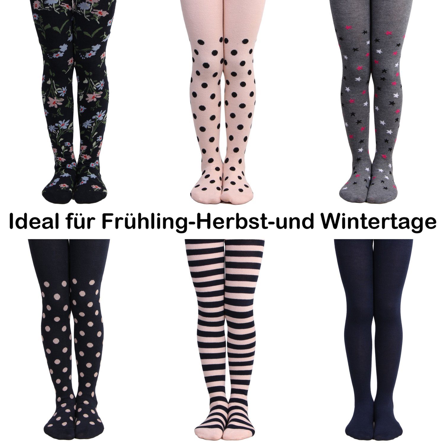 L&K-II Strickstrumpfhose 27257 (6er-Packung) Mädchen Strumpfhosen mit 6 verschiedenen Motiven