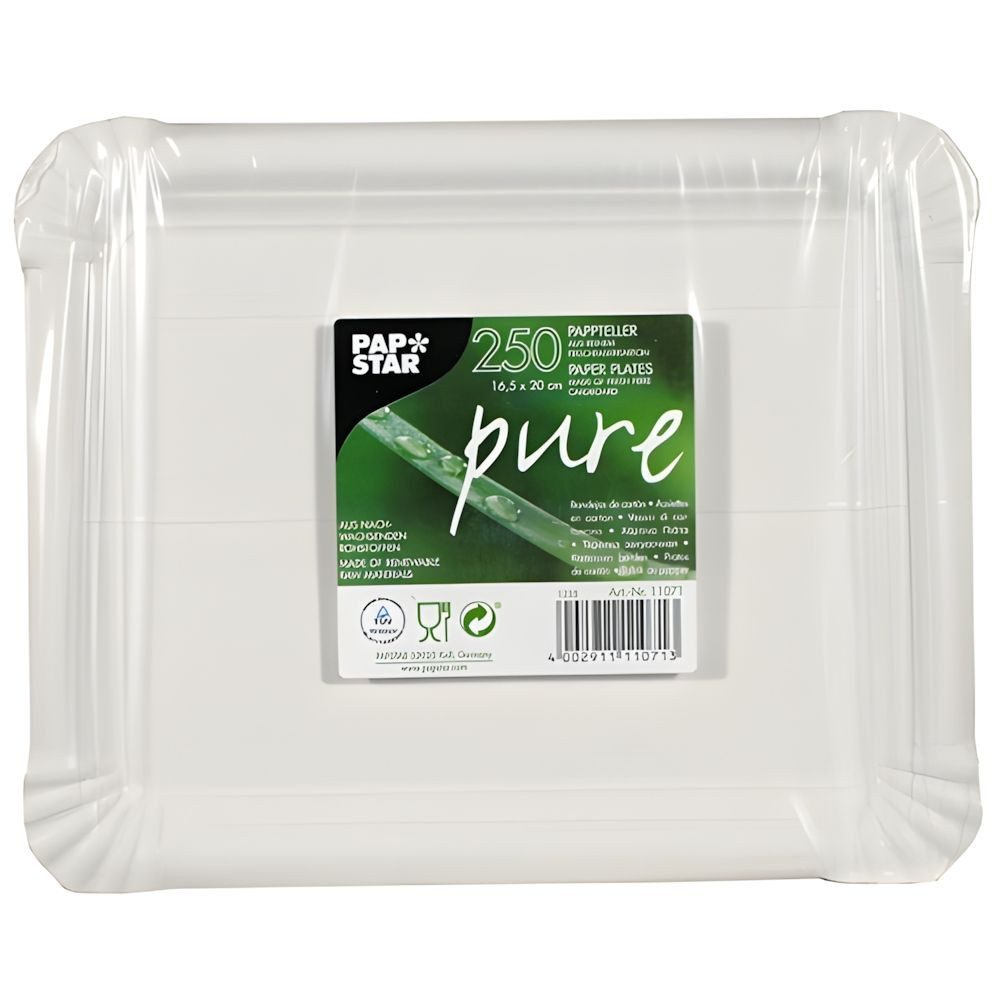 PAPSTAR Pappteller Teller, Pappe pure eckig 16,5 cm x 20 cm weiss 250 Stk