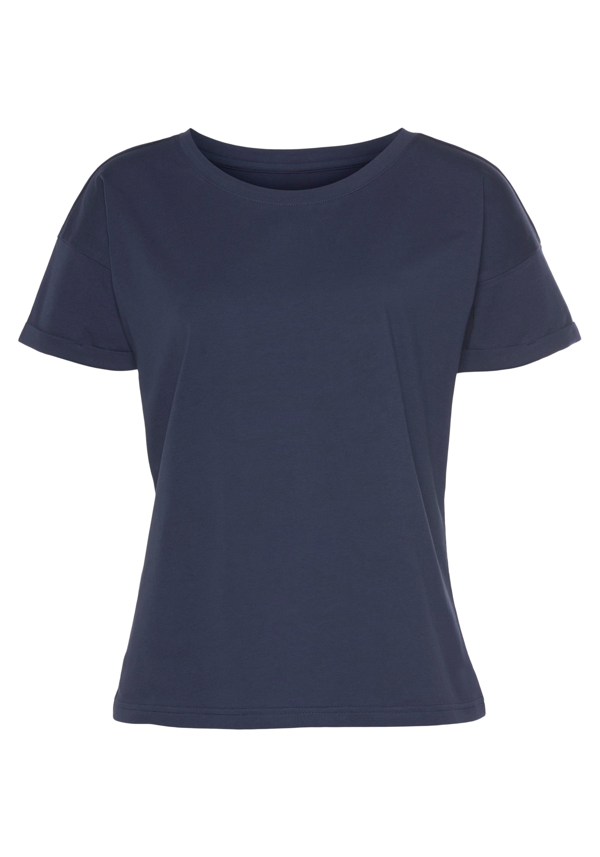 H.I.S T-Shirt mit Ärmelaufschlag Stil, im navy maritimen Loungewear