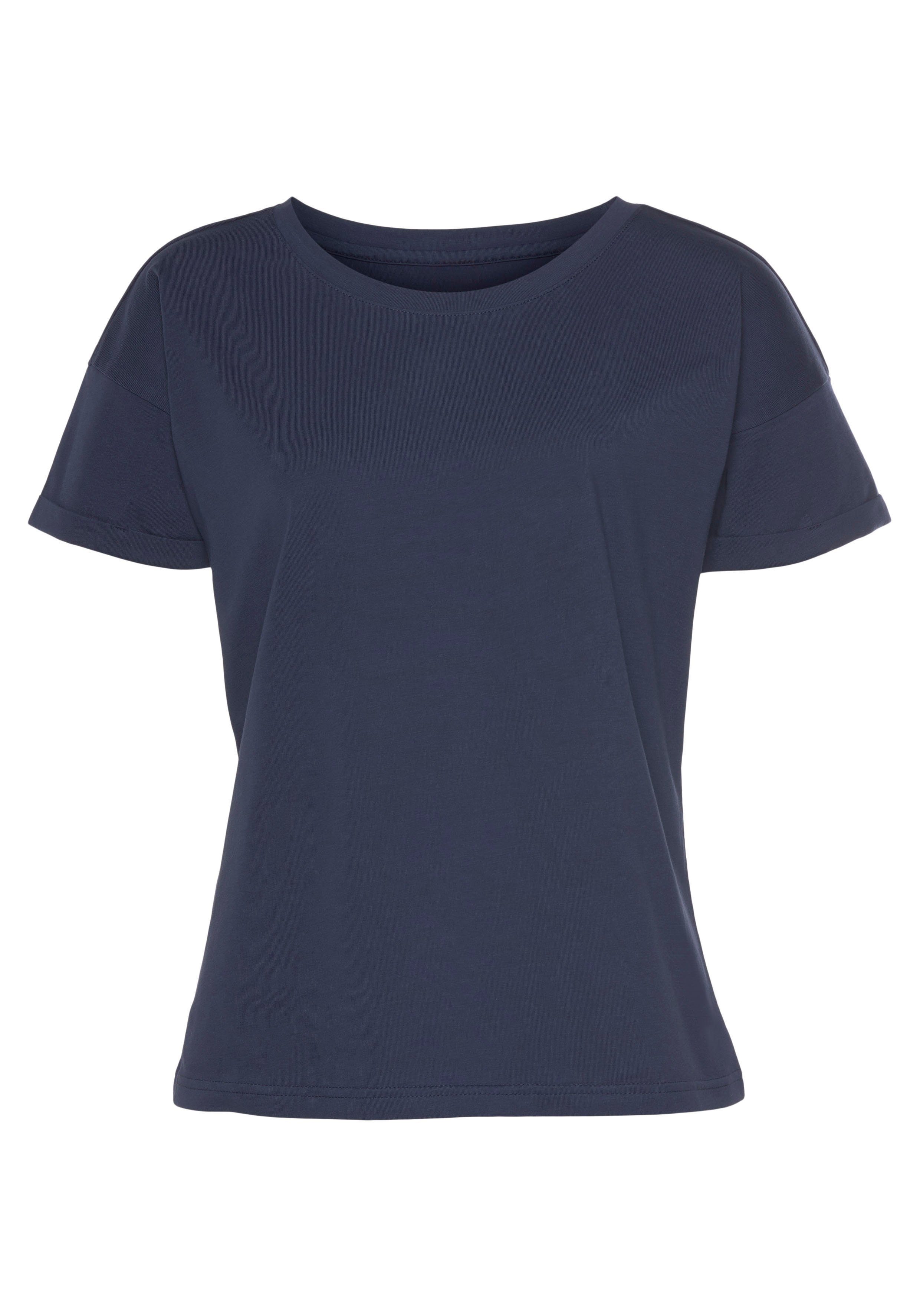 H.I.S T-Shirt navy im mit maritimen Ärmelaufschlag Loungewear Stil