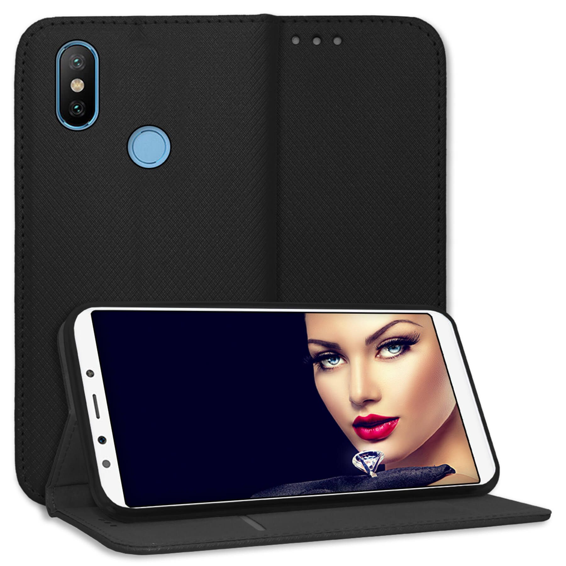 mtb more energy Smartphone-Hülle Smart Magnet für Xiaomi Mi A2 Lite, Schwarz, Bookstyle Klapphülle Cover Wallet Case aus Kunstleder